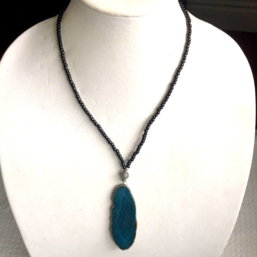 Cool glass beaded agate geode necklace/ bohemian hippie style/ boho